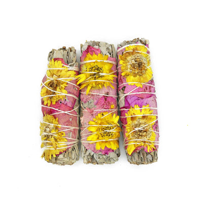 'Amor' Floral White Sage Smudge Stick (4 in)