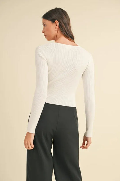 MABLE Cut Out Long Sleeve Ribbed Knit Top