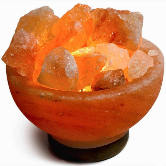 Fire Bowl w/ Chunks Salt Lamp - 7" avg. - Cord, Bulb, Dimmer