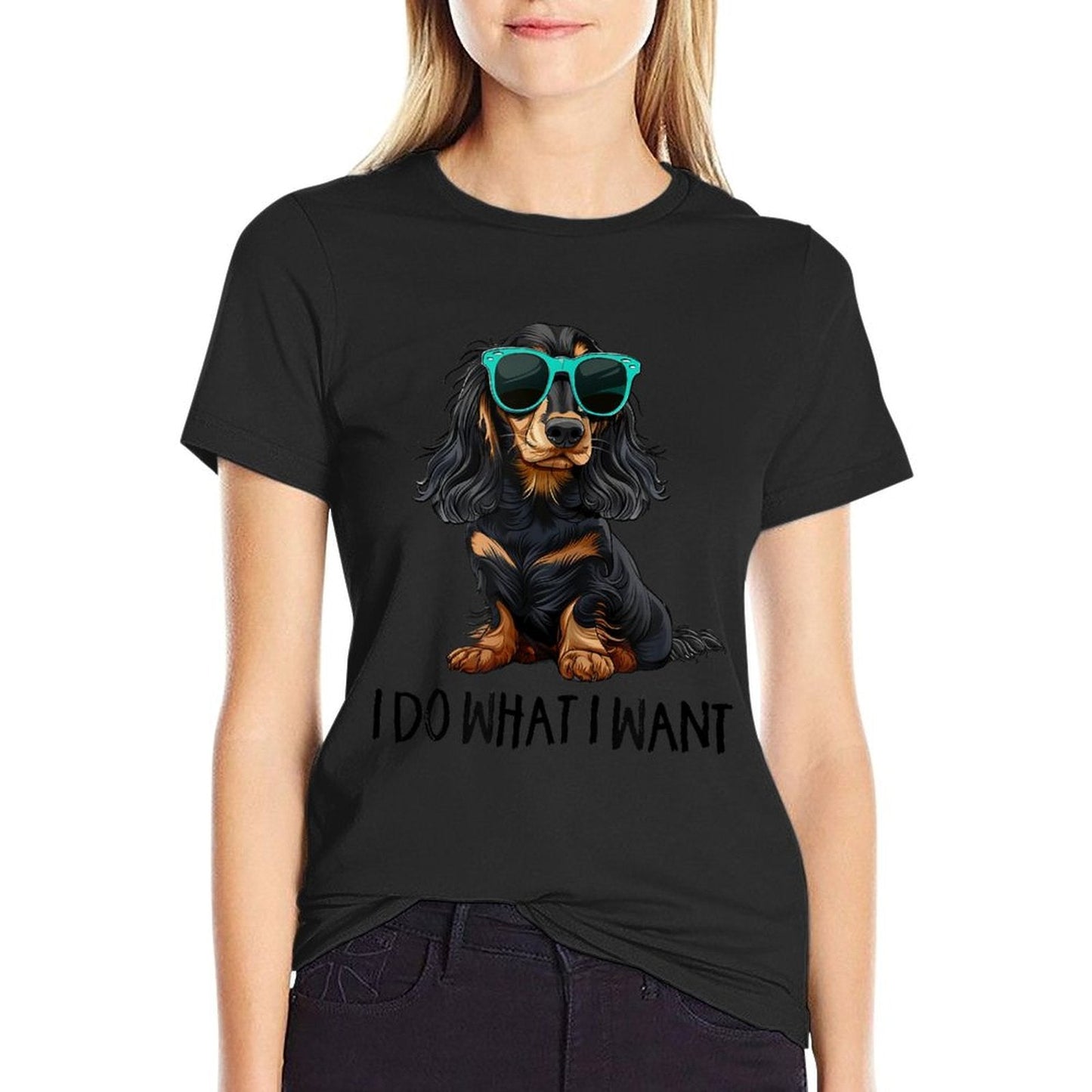 Funny Do What I Want Black Long Haired Dachshund Lover T-Shirt