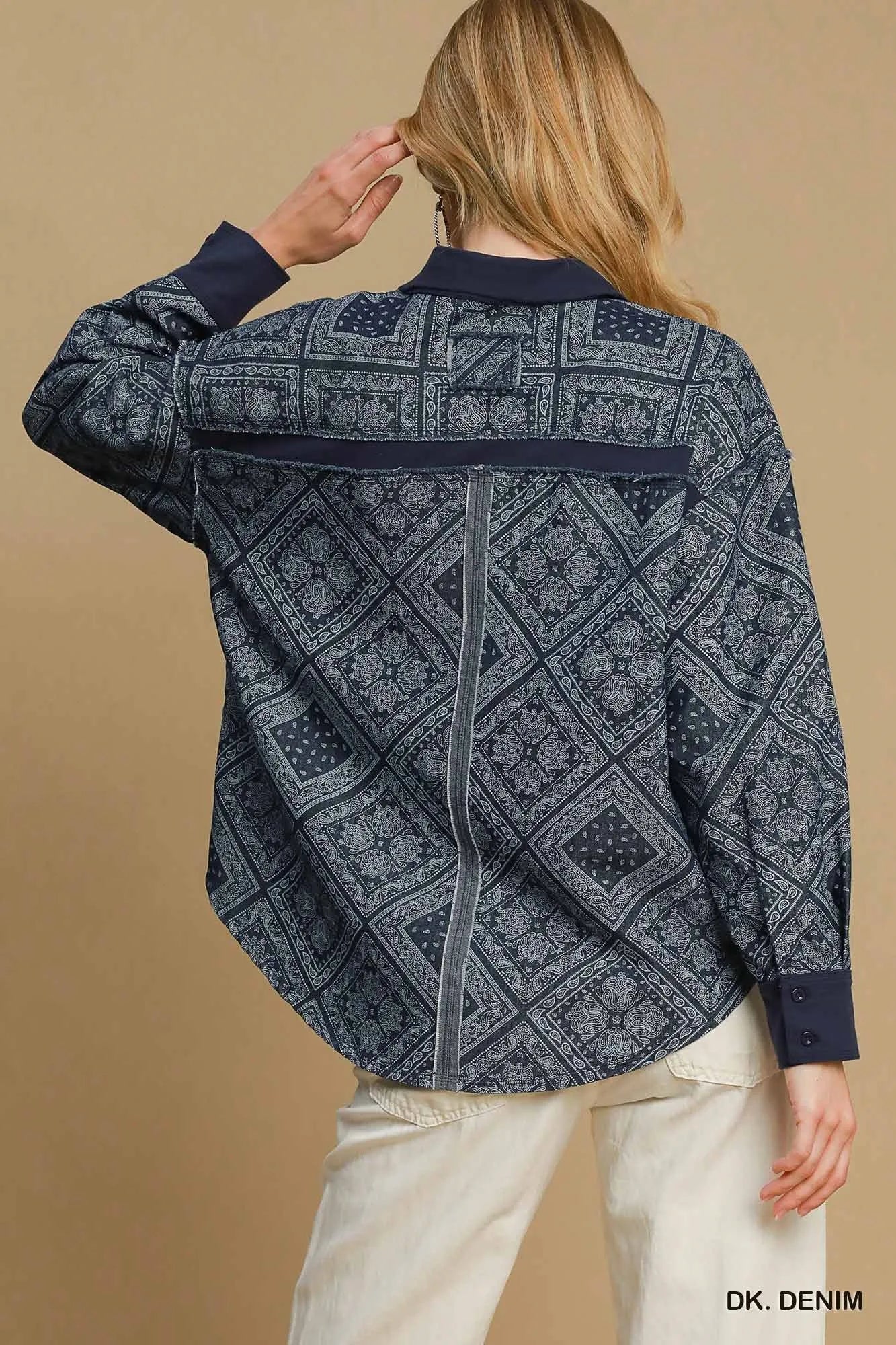 Garden Naked Paisley Print Denim Shirt Jacket