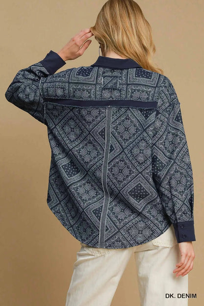 Garden Naked Paisley Print Denim Shirt Jacket