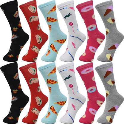 30-Pairs Women's Fun Patterned Cotton-Blend Crew Socks Assorted Pairs