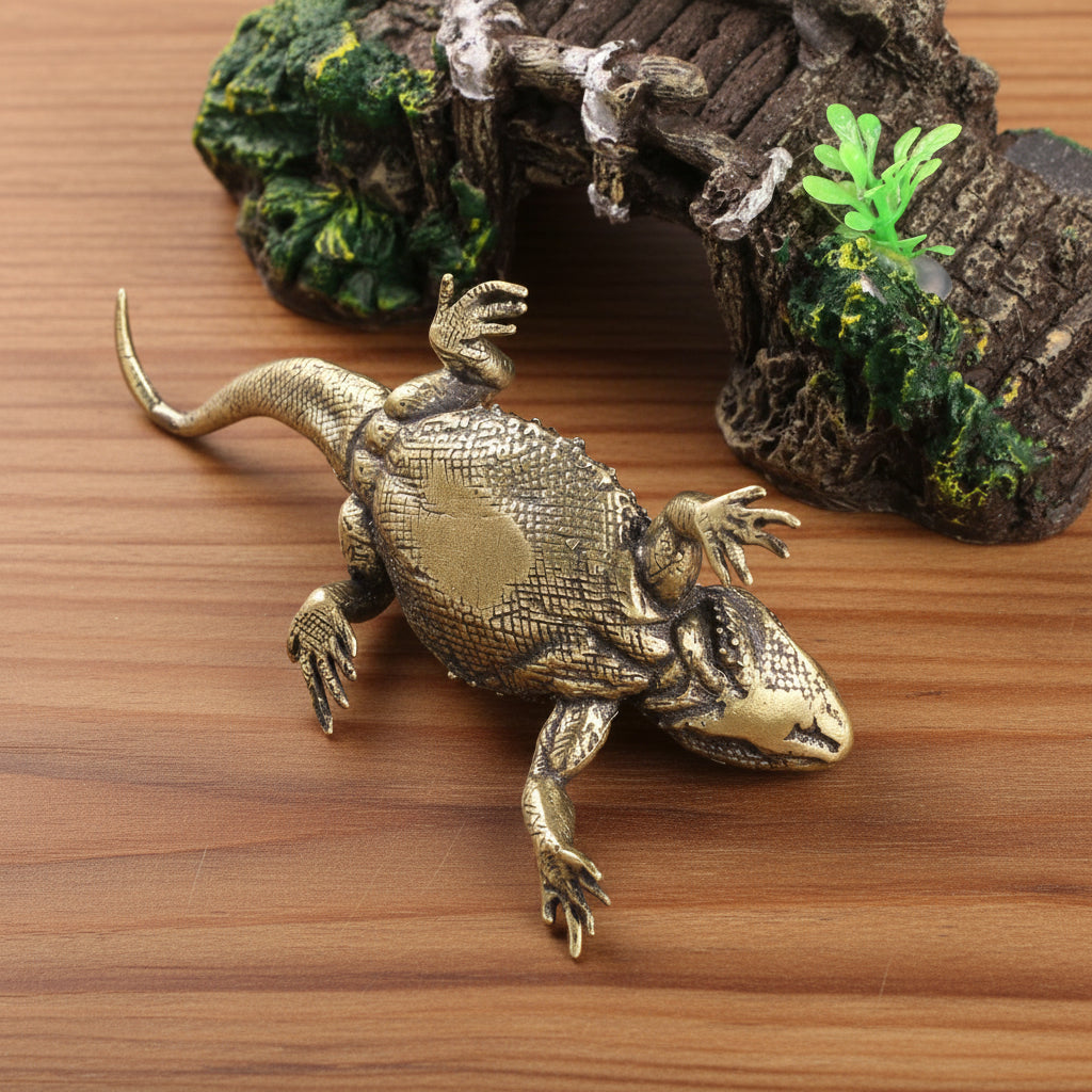 Brass Bearded Dragon Miniature Figurine