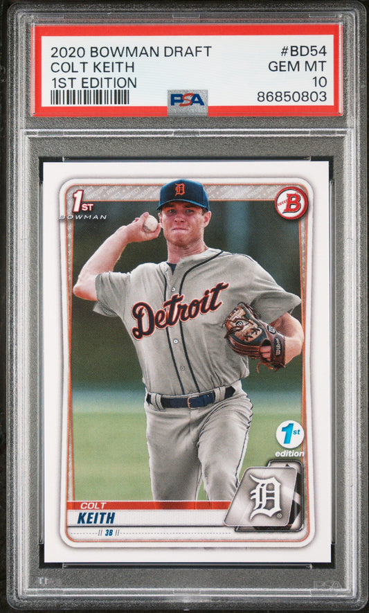 Graded 2020 Topps Bowman Draft Colt Keith #BD54 1st Edition Rookie RC Baseball Card PSA 10 Gem Mint