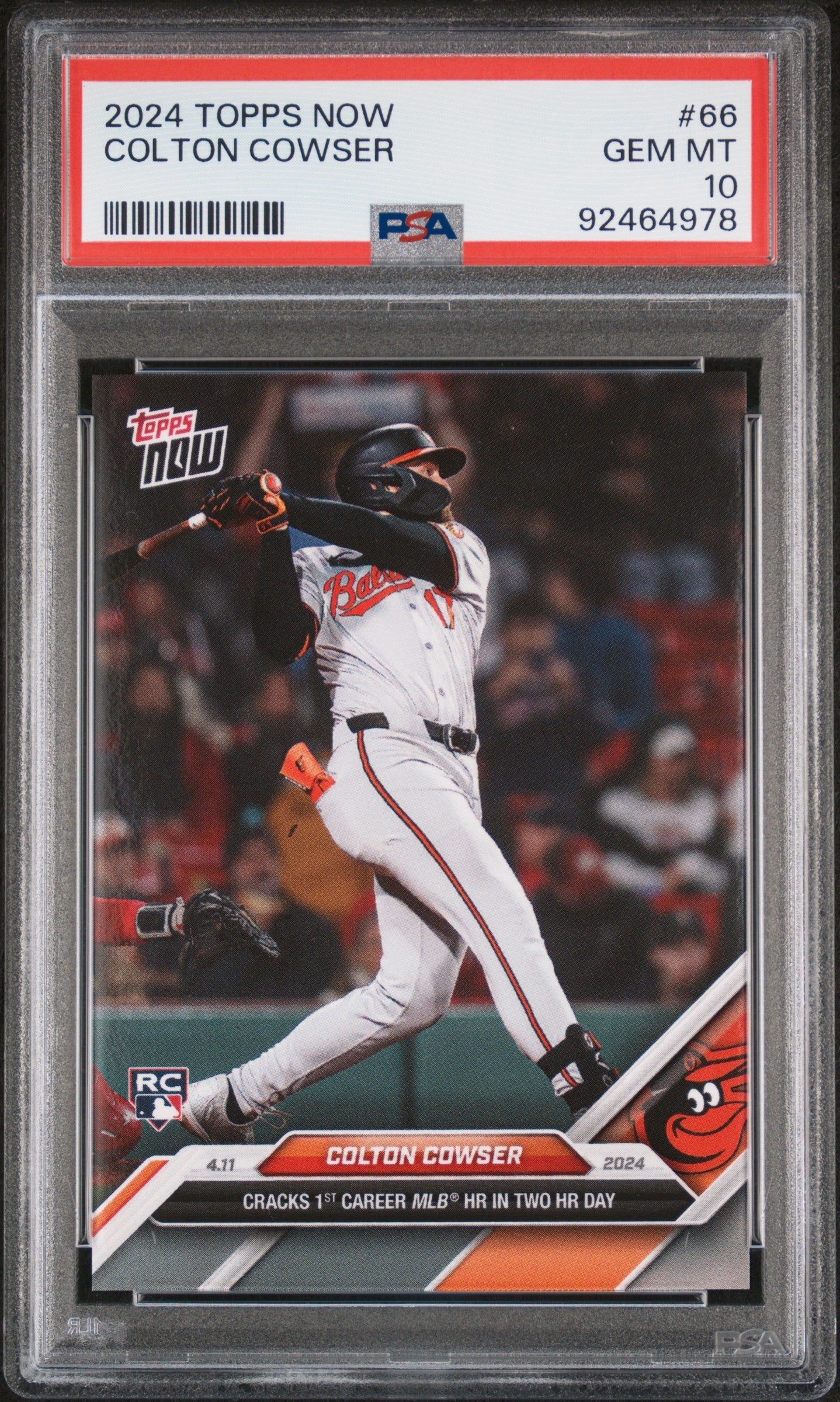 Graded 2024 Topps Now Colton Cowser #66 Rookie RC Baseball Card PSA 10 Gem Mint