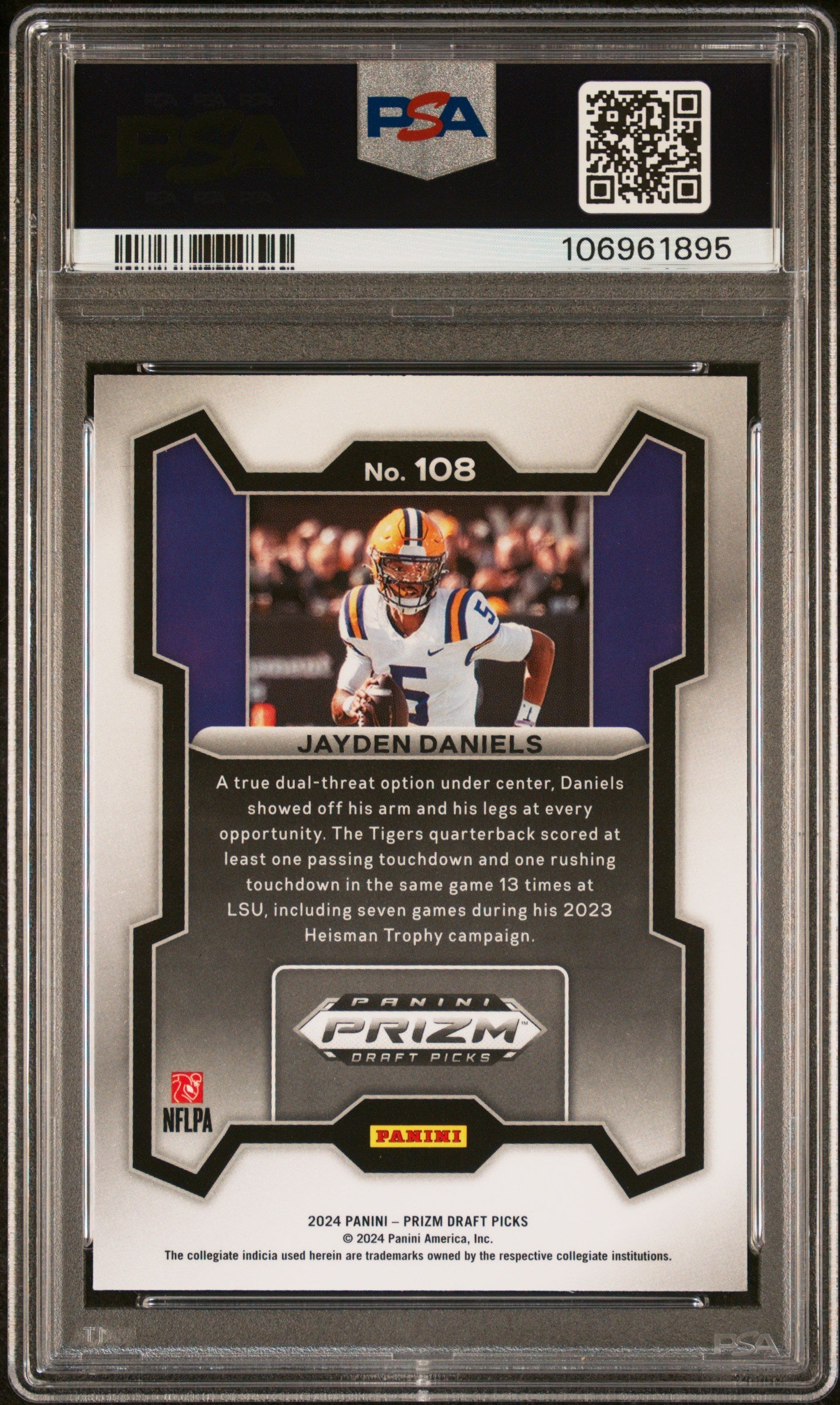 Graded 2024 Panini Prizm Draft Picks Jayden Daniels #108 Rookie RC Football Card PSA 10 Gem Mint