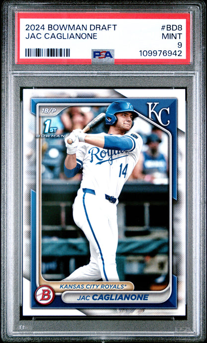 Graded 2024 Topps Bowman Draft Jac Caglianone #BD8 Rookie RC Baseball Card PSA 9 Mint