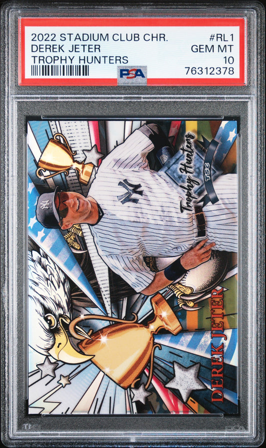 Graded 2022 Topps Stadium Club Chrome Derek Jeter #RL1 Trophy Hunters Baseball Card PSA 10 Gem Mint