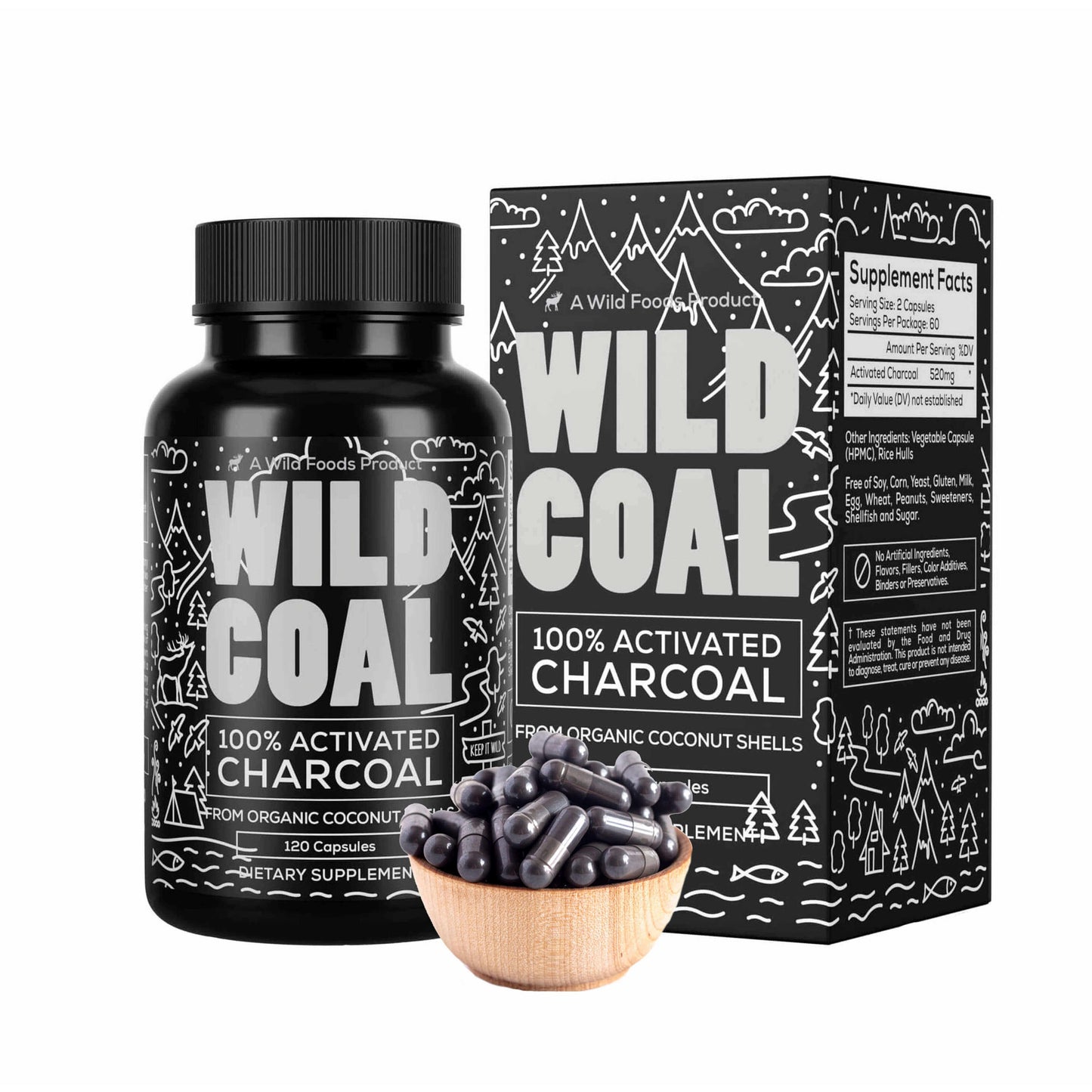 Wholesale case of 12 - Activated Charcoal Capsules, 120ct