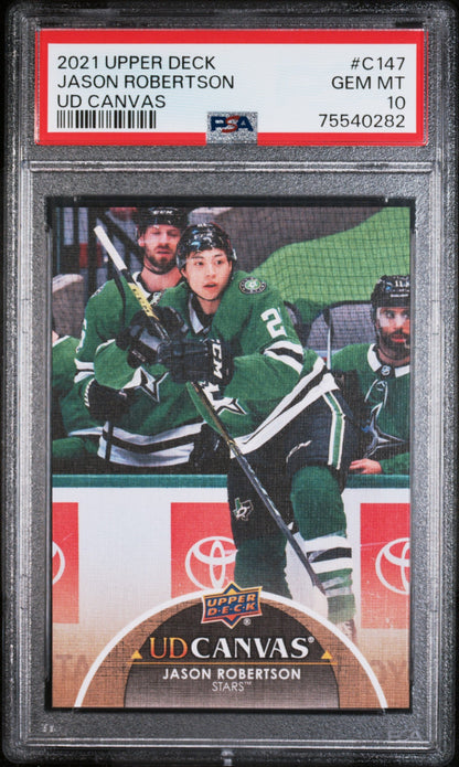 Graded 2021 Upper Deck Jason Robertson #C147 UD Canvas Rookie RC Hockey Card PSA 10 Gem Mint