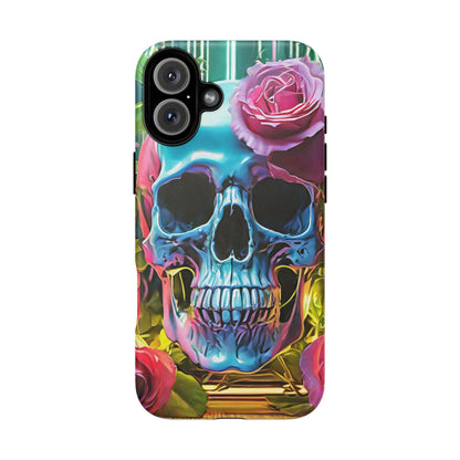 Neon Rose Skull Tough Phone Case