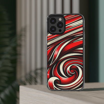 Red & White Swirl Abstract Clear Phone Case