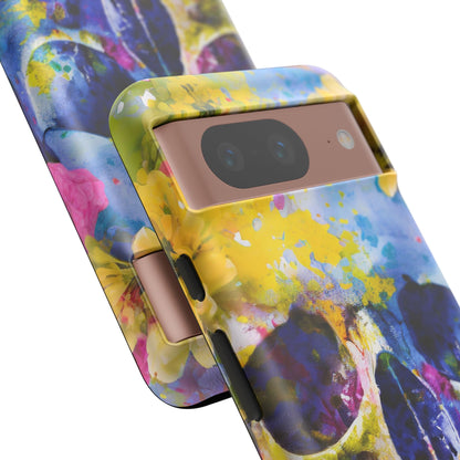 Vibrant Blue Floral Skull Tough Phone Case