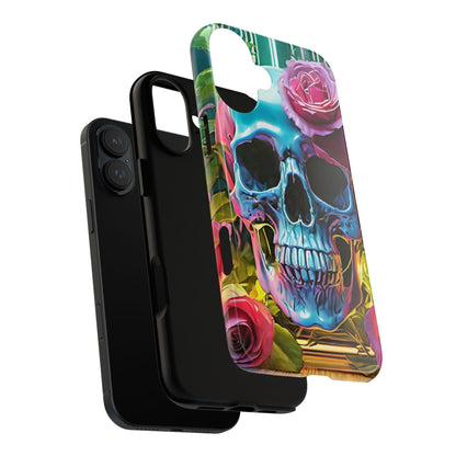 Neon Rose Skull Tough Phone Case