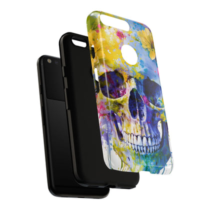 Vibrant Blue Floral Skull Tough Phone Case