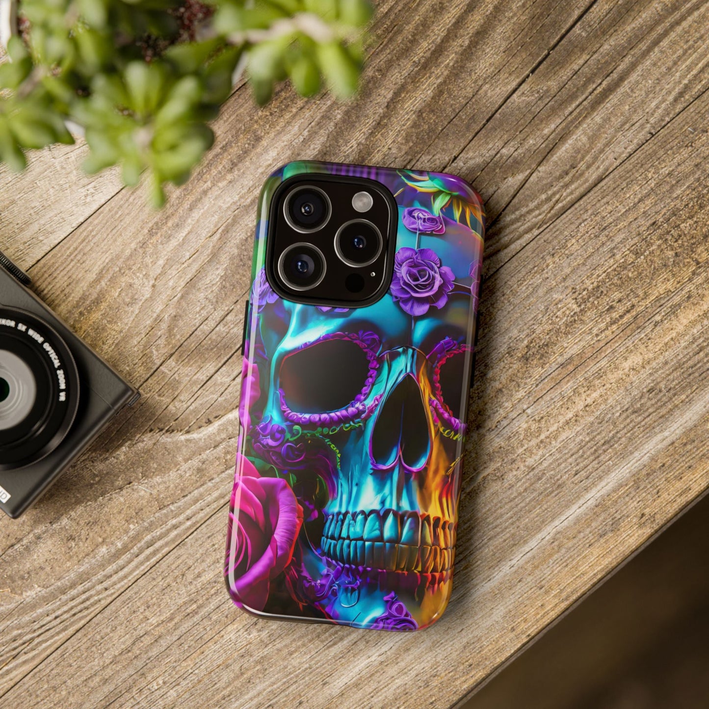 Neon Skull and Roses Vibrant Tough Phone Case