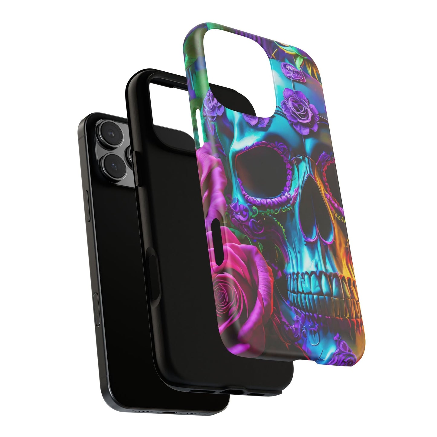 Neon Skull and Roses Vibrant Tough Phone Case