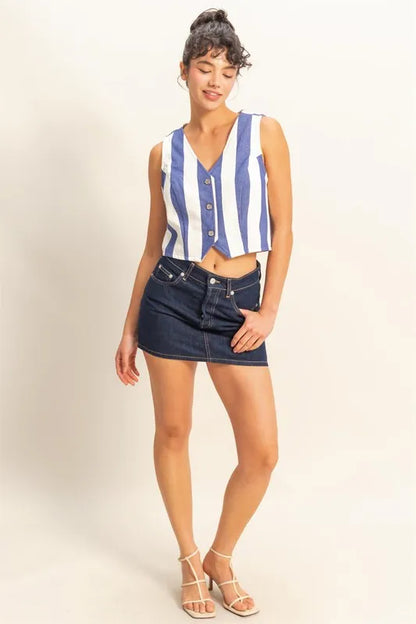 HYFVE Woven Striped V-Neck Button Down Vest