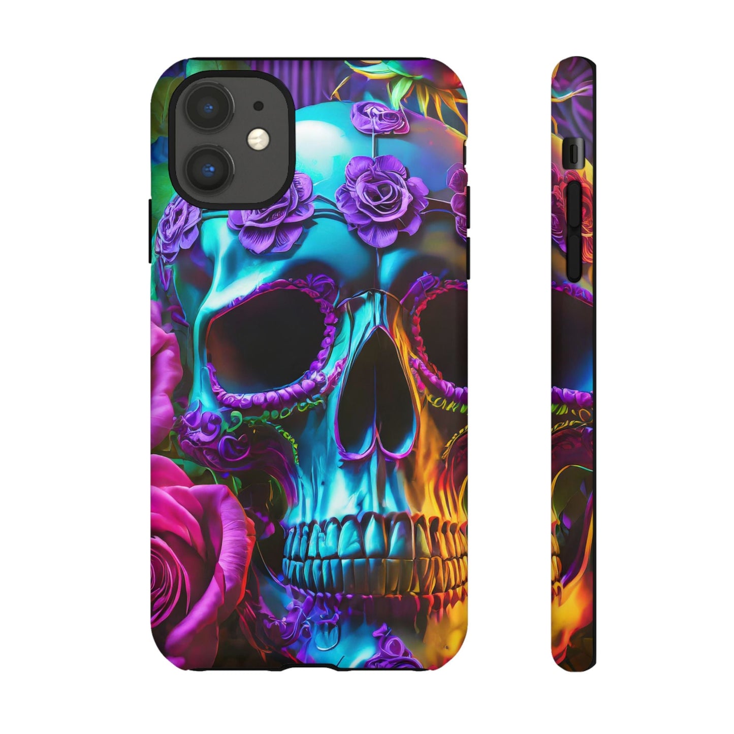 Neon Skull and Roses Vibrant Tough Phone Case