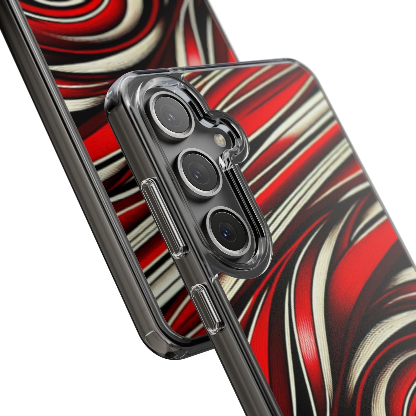 Red & White Swirl Abstract Clear Phone Case