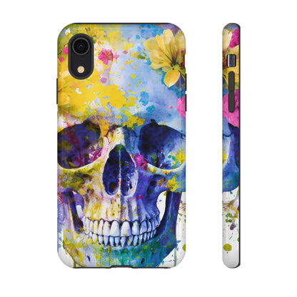 Vibrant Blue Floral Skull Tough Phone Case