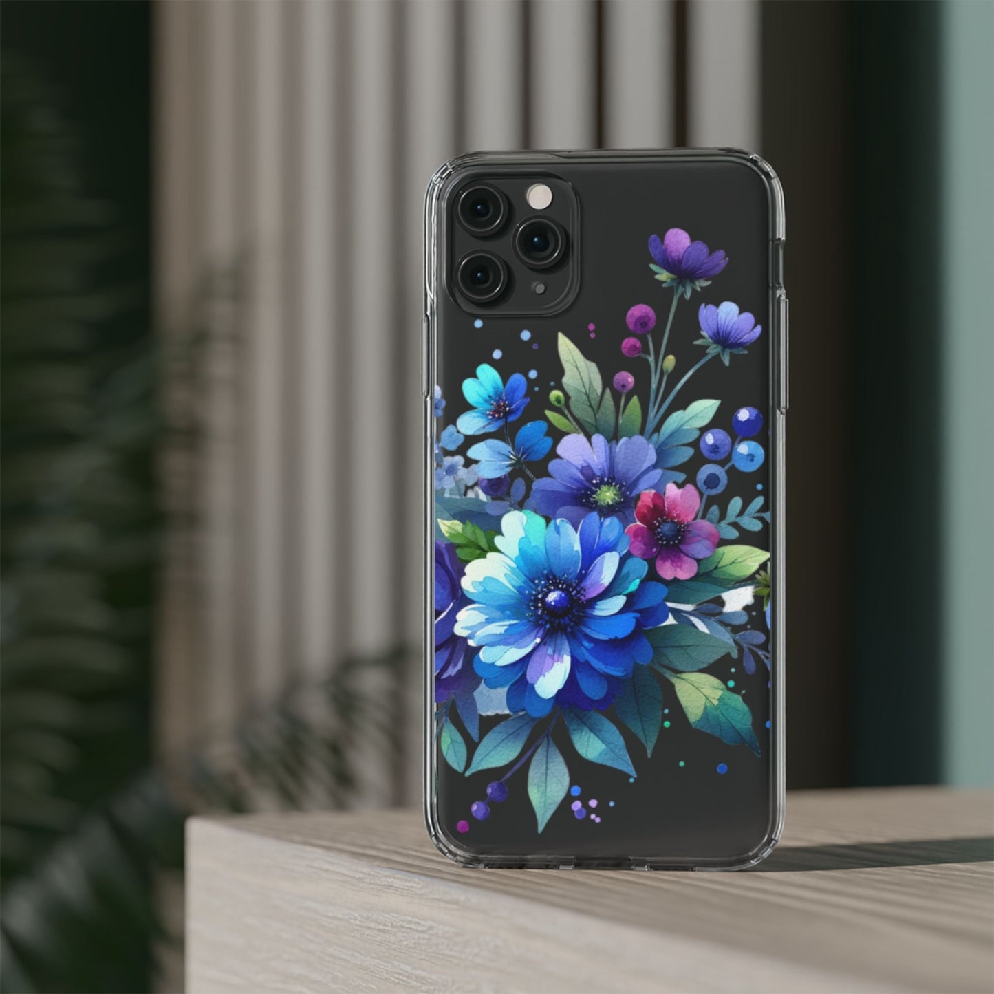 Vibrant Blue Floral Clear Phone Case