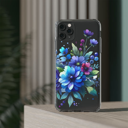 Vibrant Blue Floral Clear Phone Case