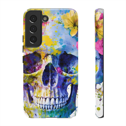 Vibrant Blue Floral Skull Tough Phone Case