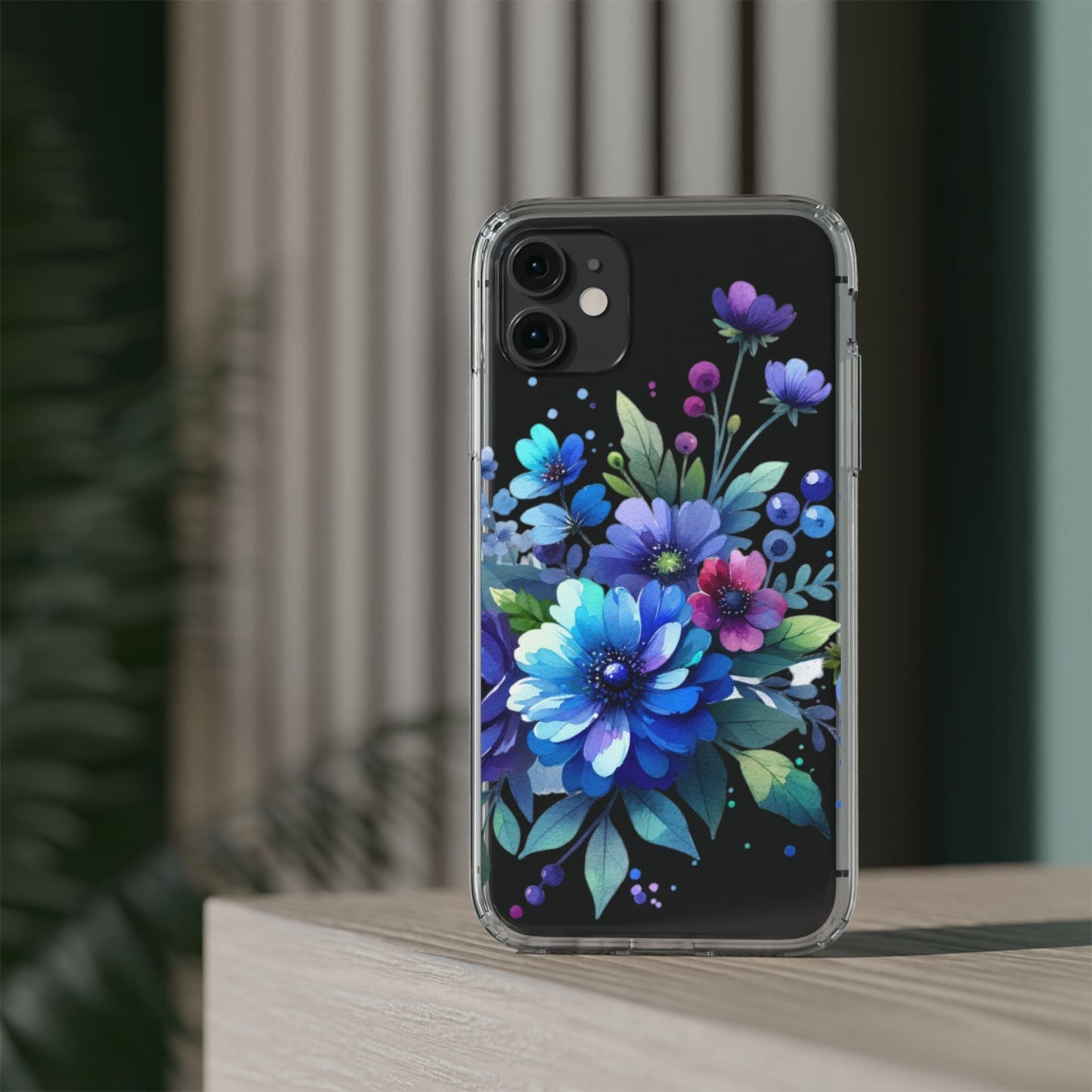 Vibrant Blue Floral Clear Phone Case