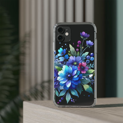 Vibrant Blue Floral Clear Phone Case