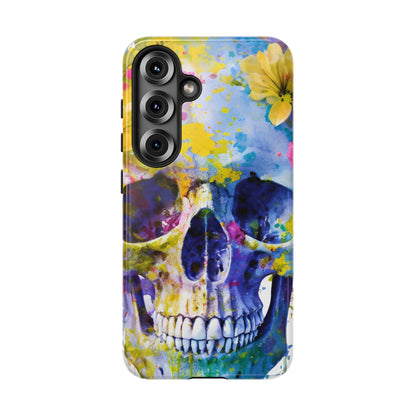 Vibrant Blue Floral Skull Tough Phone Case