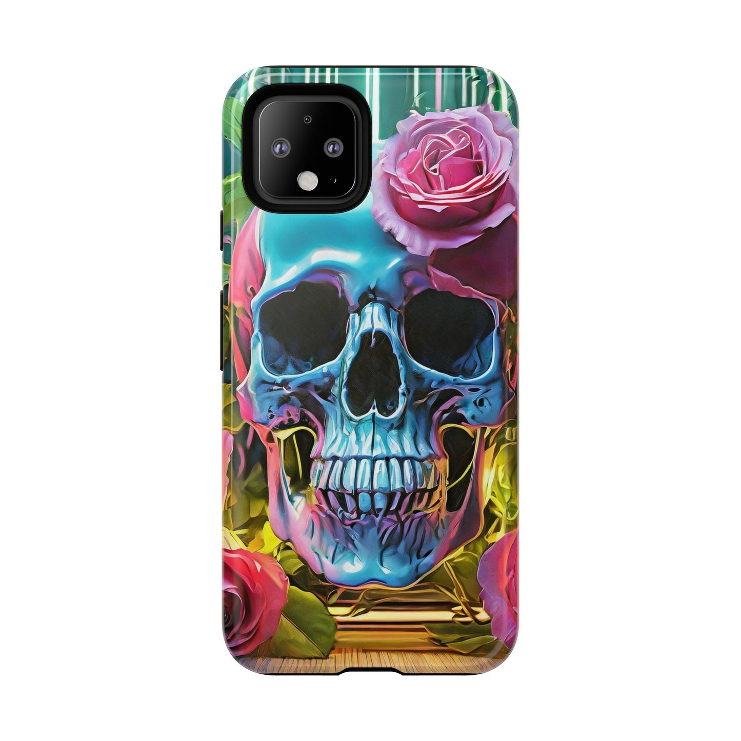 Neon Rose Skull Tough Phone Case