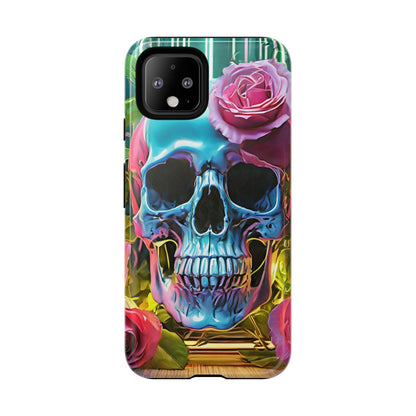 Neon Rose Skull Tough Phone Case