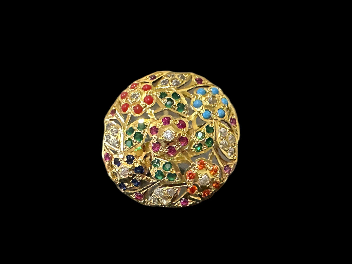 Gold plated silver ring in navratan  ( READY TO SHIP  )