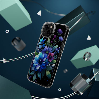 Vibrant Blue Floral Clear Phone Case