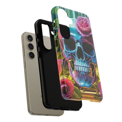 Neon Rose Skull Tough Phone Case