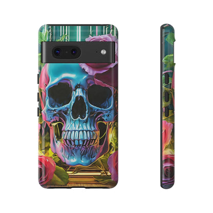 Neon Rose Skull Tough Phone Case