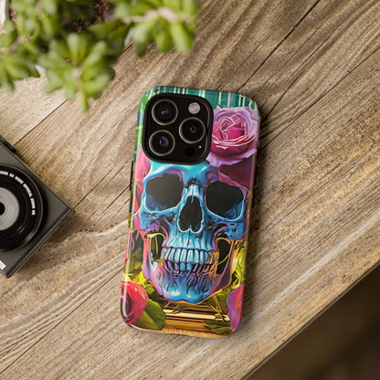 Neon Rose Skull Tough Phone Case