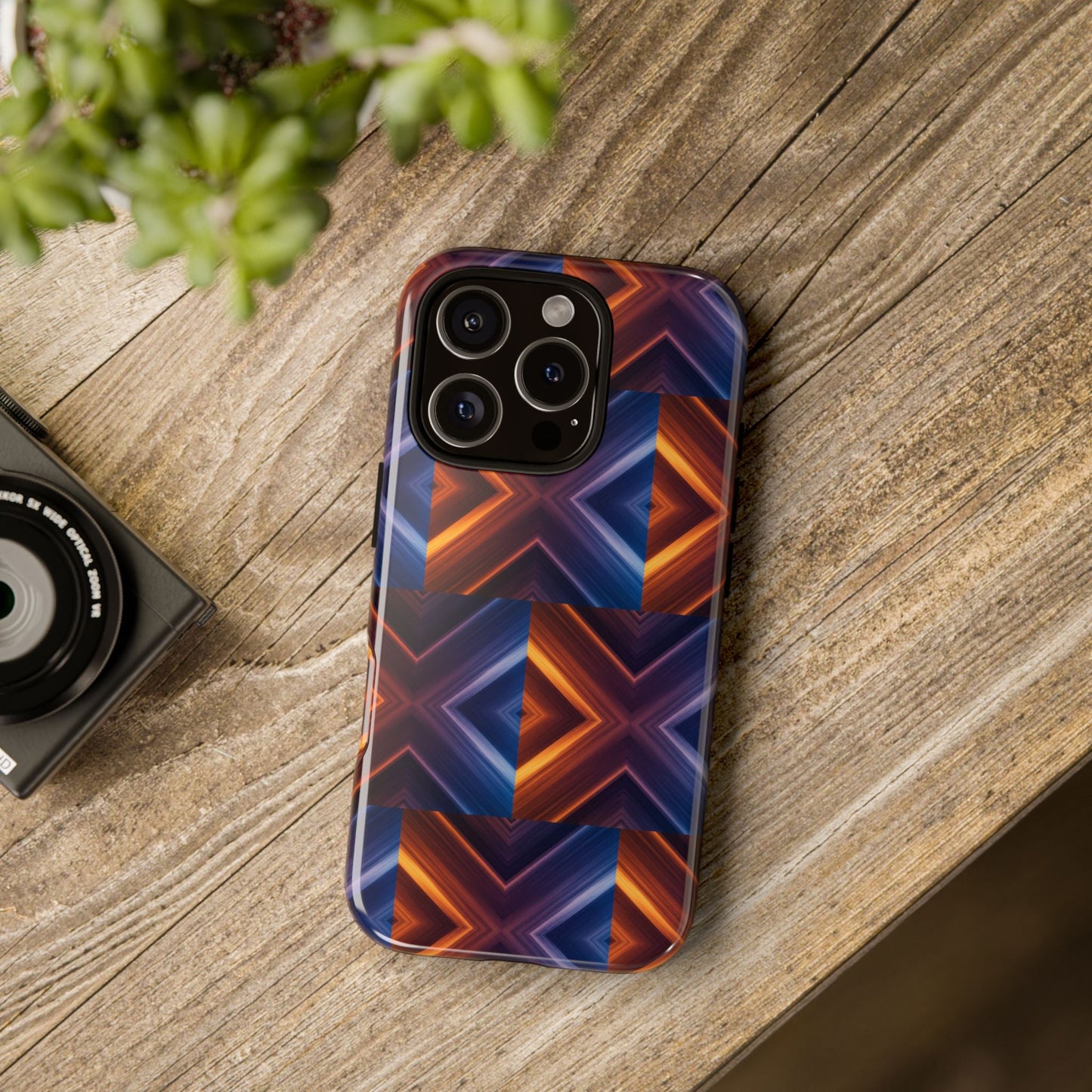 Stylish Tough Phone Case With Blue & Orange Abstract Design