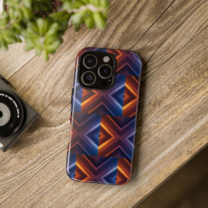 Stylish Tough Phone Case With Blue & Orange Abstract Design