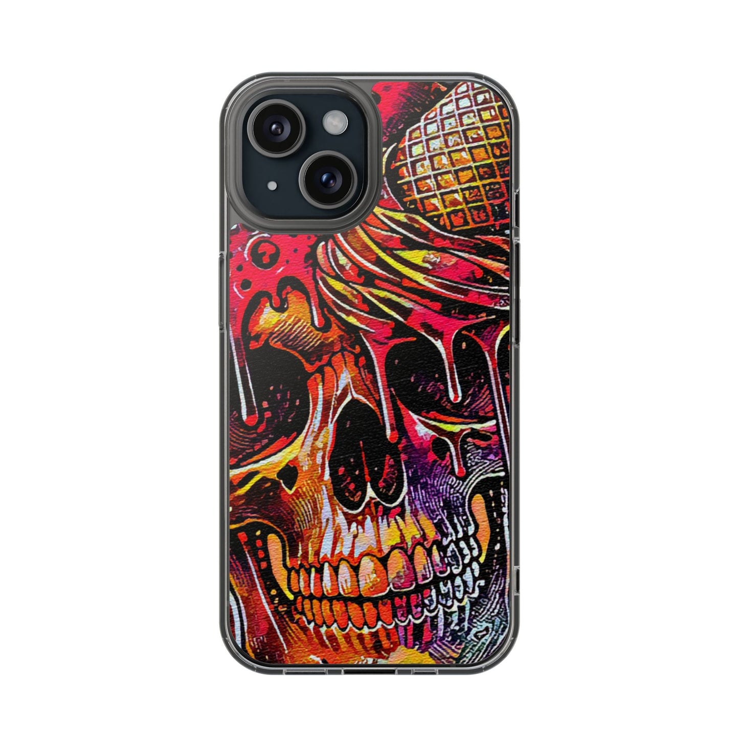Neon Ice Cream Skull Clear Phone Case