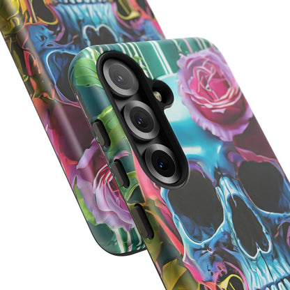 Neon Rose Skull Tough Phone Case