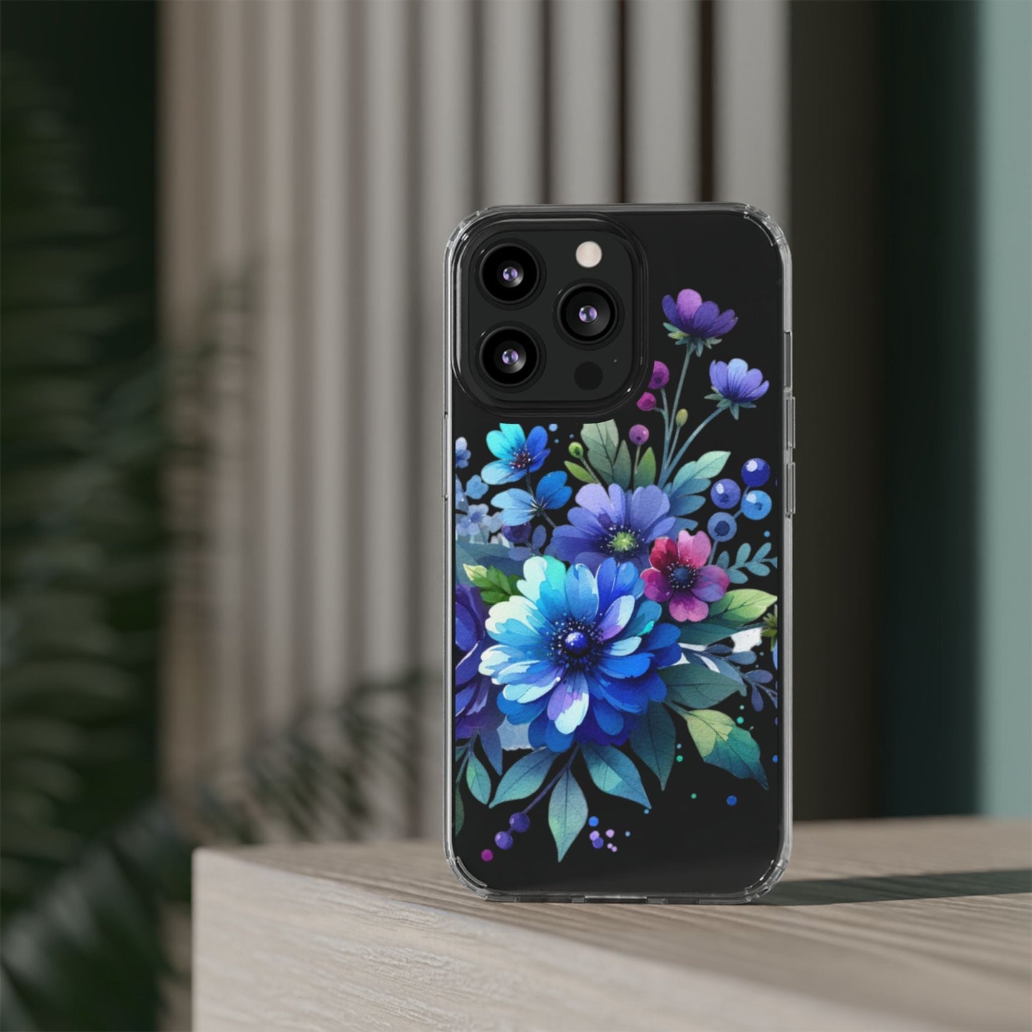 Vibrant Blue Floral Clear Phone Case