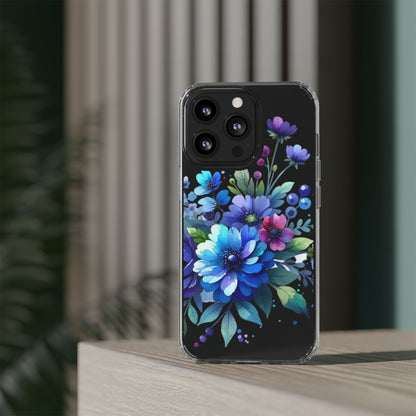 Vibrant Blue Floral Clear Phone Case