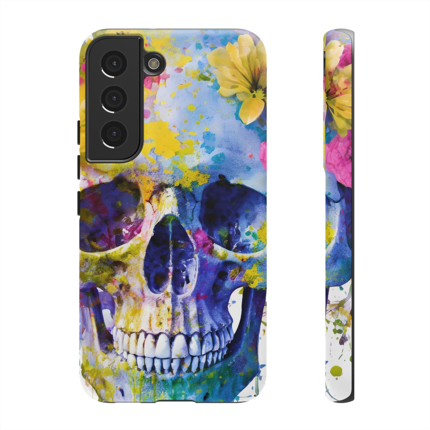 Vibrant Blue Floral Skull Tough Phone Case