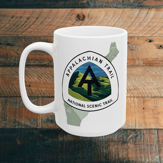 Appalachian Trail Scenic Ceramic Mug (11oz, 15oz) Hike Line Design Mountains