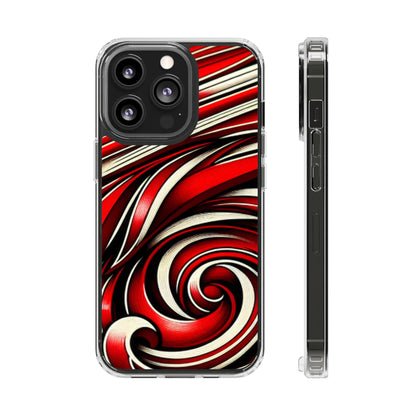 Red & White Swirl Abstract Clear Phone Case