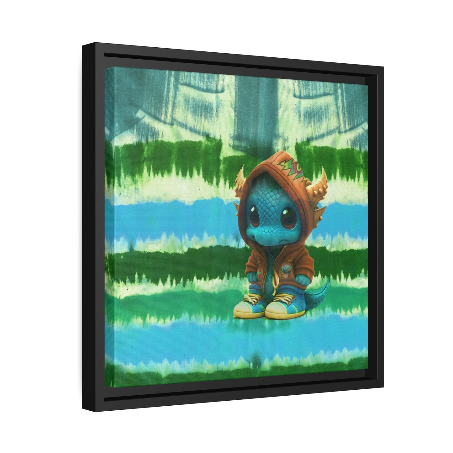 Baby Dragon Jam Aqua Matte Canvas with Black Frame
