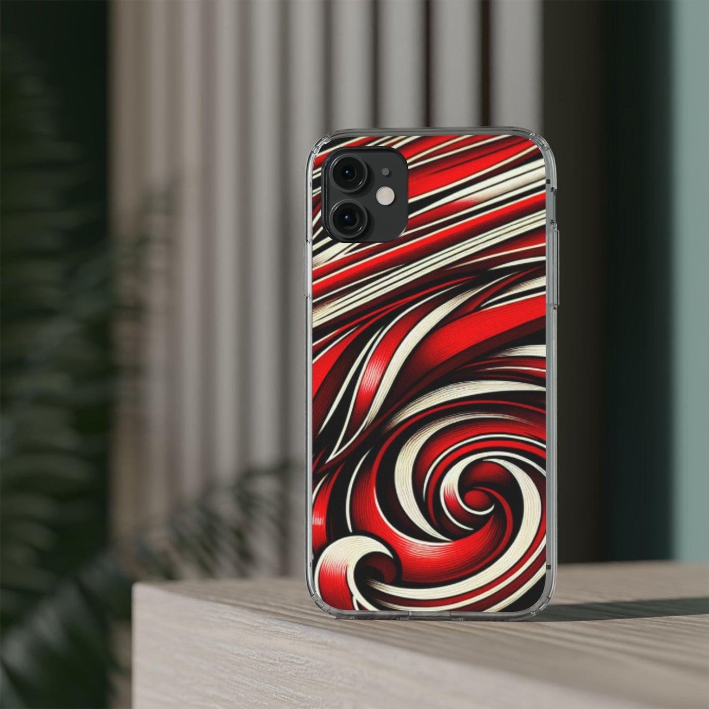 Red & White Swirl Abstract Clear Phone Case